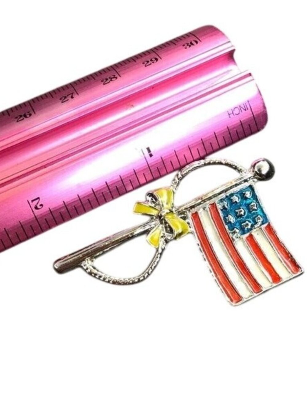 American Flag Brooch Patriotic Pin Yellow Ribbon Enamel Silver Tone USA Jewelry - Picture 3 of 4